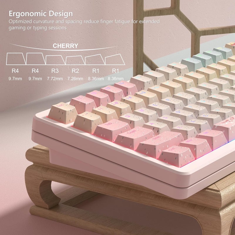 Womier Japanese Cute Keycaps - PBT Keyboard Keycaps Custom Shine Through Backlit 60 65 75 100 Percent, Dye Sublimation Cherry Profile Doubleshot Pink Key Cap for Mechanical Keyboards - Image 3
